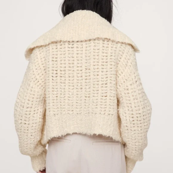 NWT Banana Republic ALPACA-WOOL BOUCLÉ ZIP-FRONT SWEATER - Picture 3 of 8